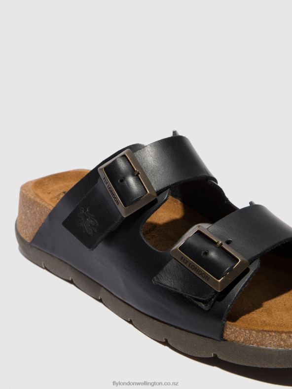 Women Fly London BRIDLE BLACK Open Toe Mules CAJA721 0B6X4387