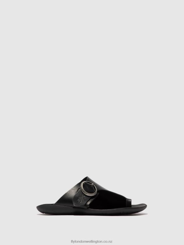 Women Fly London BRIDLE BLACK Open Toe Mules MICA758 0B6X4384