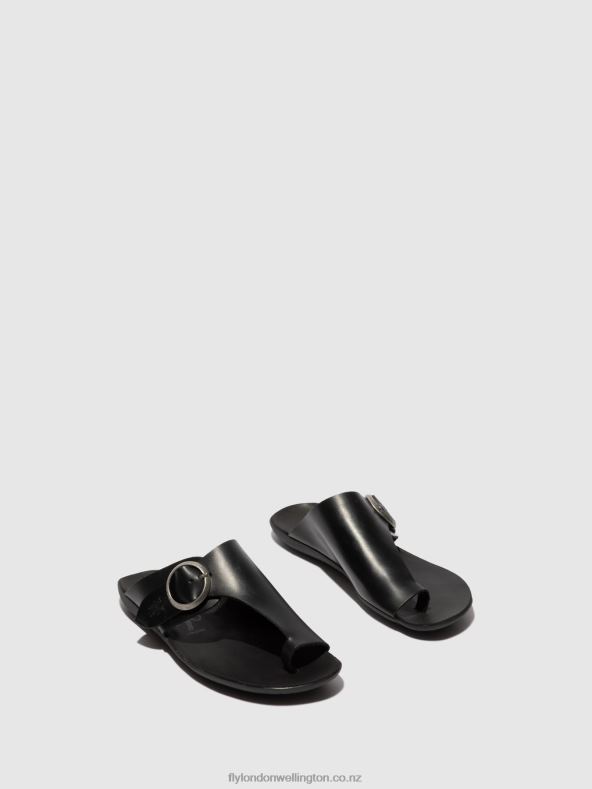 Women Fly London BRIDLE BLACK Open Toe Mules MICA758 0B6X4384