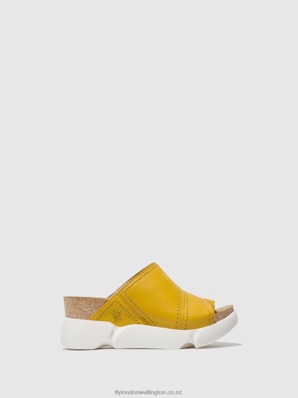 Women Fly London BRIGHT YELLOW Open Toe Mules SIVE866 0B6X4381