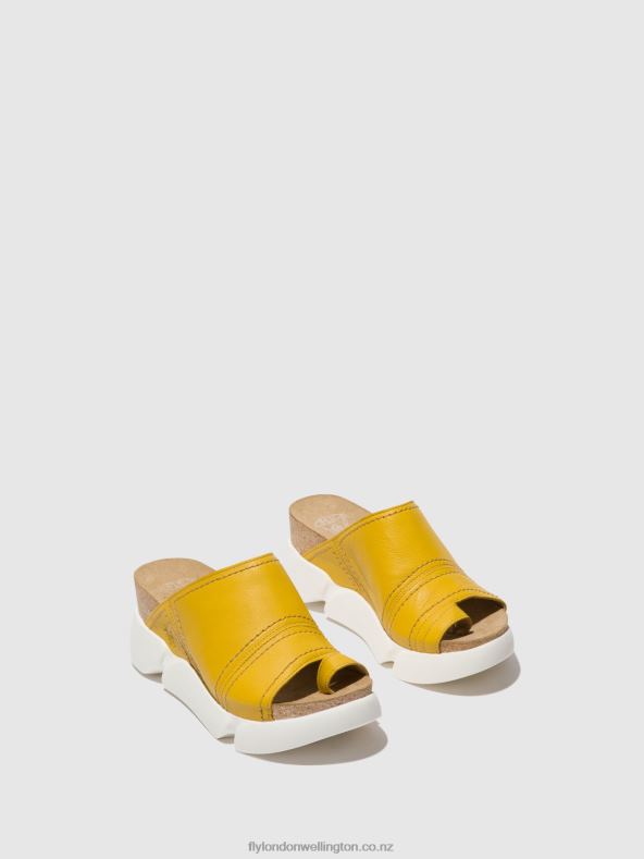 Women Fly London BRIGHT YELLOW Open Toe Mules SIVE866 0B6X4381