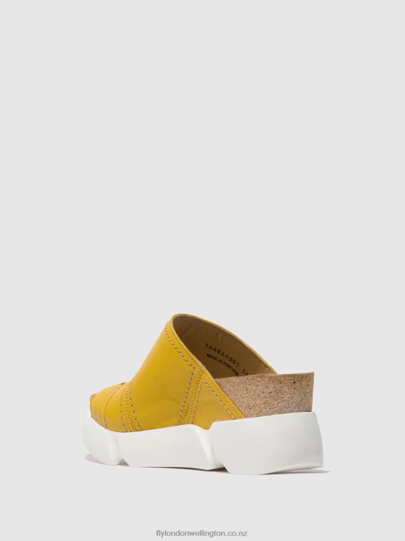Women Fly London BRIGHT YELLOW Open Toe Mules SIVE866 0B6X4381