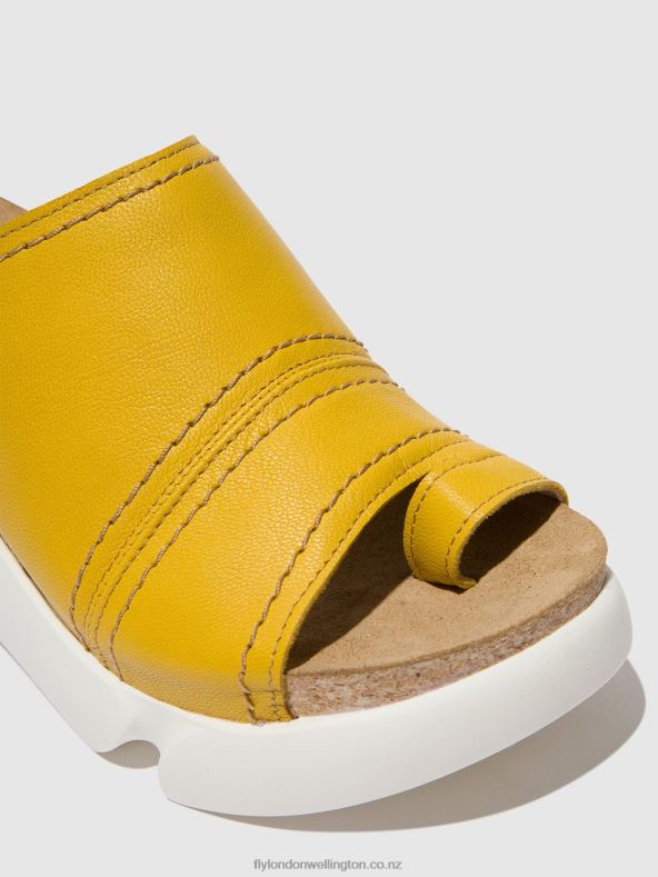 Women Fly London BRIGHT YELLOW Open Toe Mules SIVE866 0B6X4381