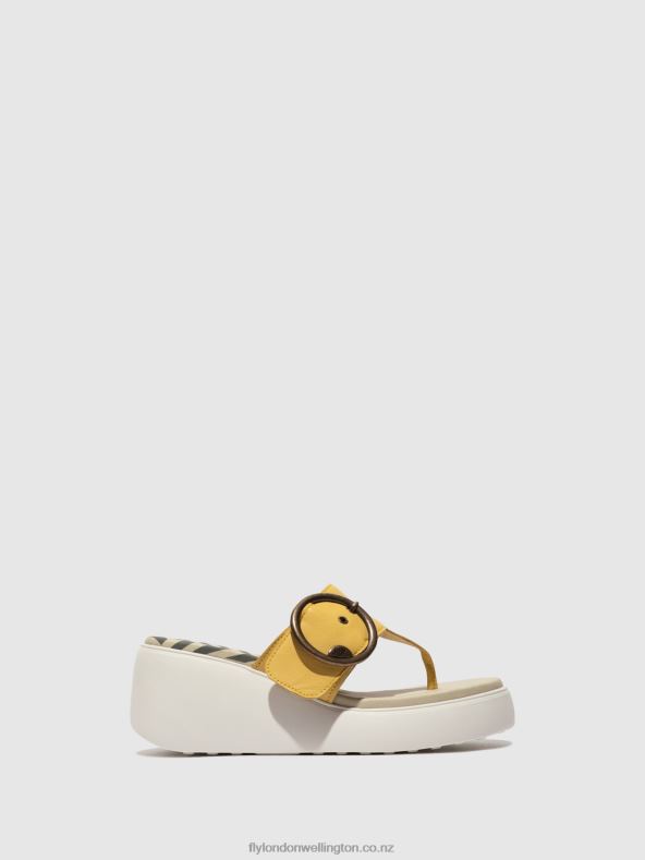 Women Fly London YELLOW Buckle Mules DAFI938 0B6X4372