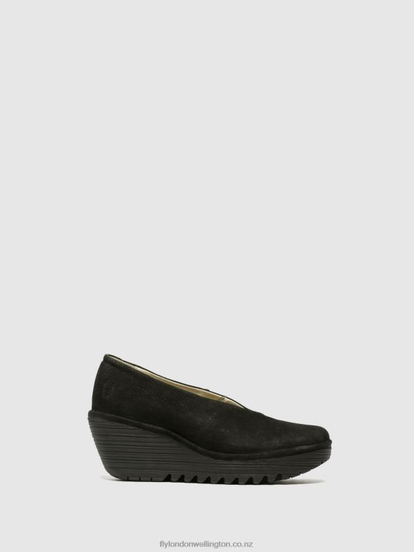 Women Fly London BLACK Wedge Shoes YAZ 0B6X4700