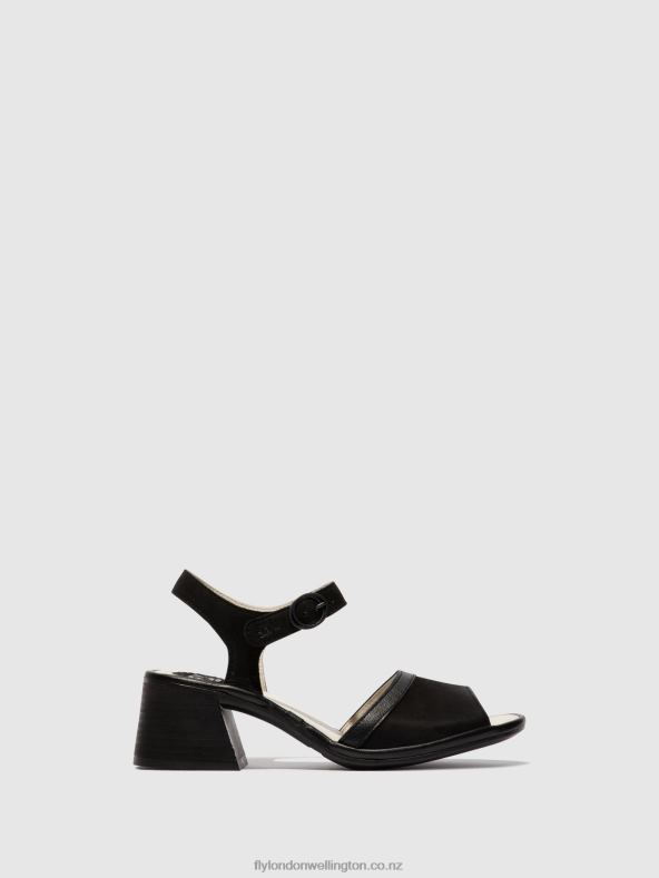 Women Fly London BLACK Ankle Strap Sandals LEAR374 0B6X4531