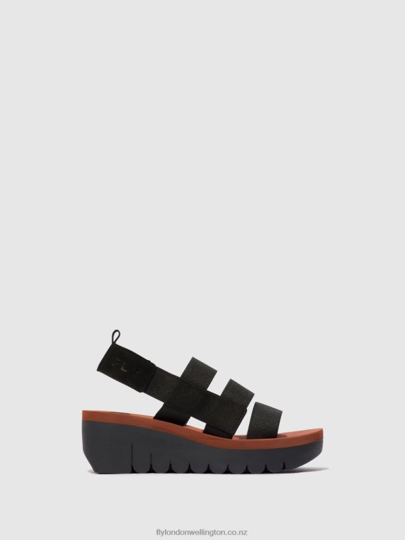 Women Fly London BLACK (BRICK) Strappy Sandals YERE847 0B6X4536