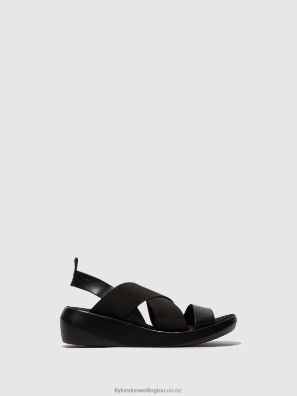 Women Fly London BLACK Crossover Sandals BAJI848 0B6X4593