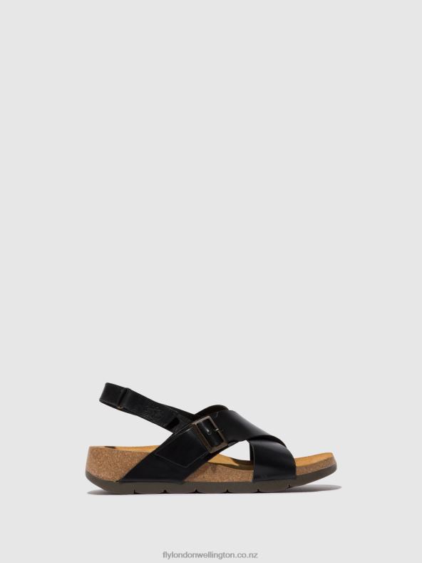 Women Fly London BLACK Crossover Sandals CHLO852 0B6X4588