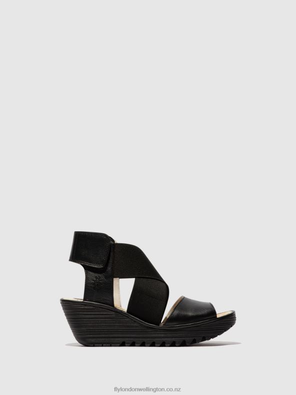 Women Fly London BLACK Crossover Sandals YUBA385 0B6X4561