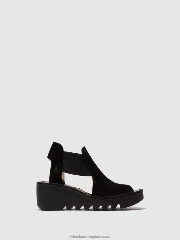 Women Fly London BLACK Elasticated Sandals BIGA412 0B6X4478