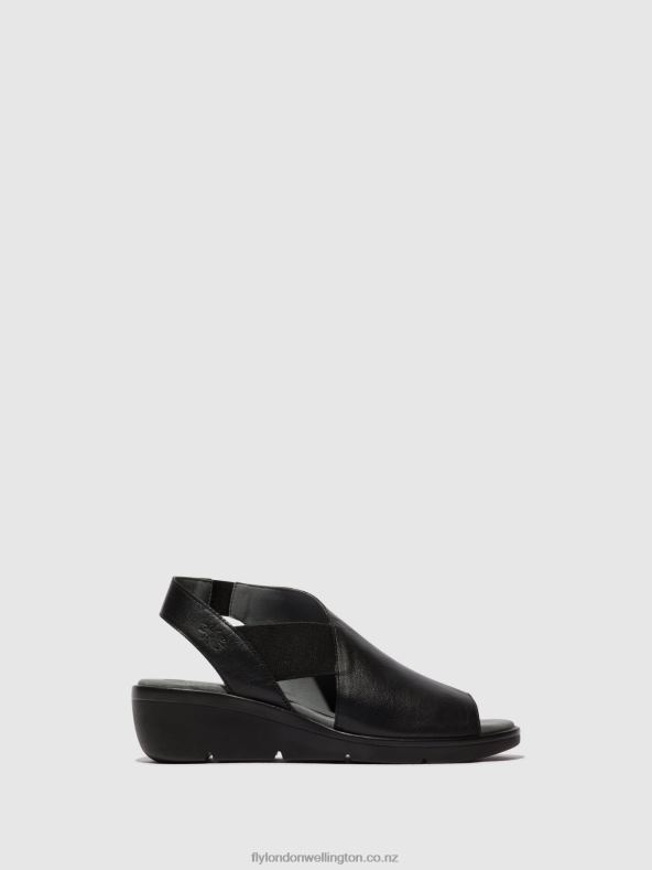 Women Fly London BLACK Elasticated Sandals NILY940 0B6X4482