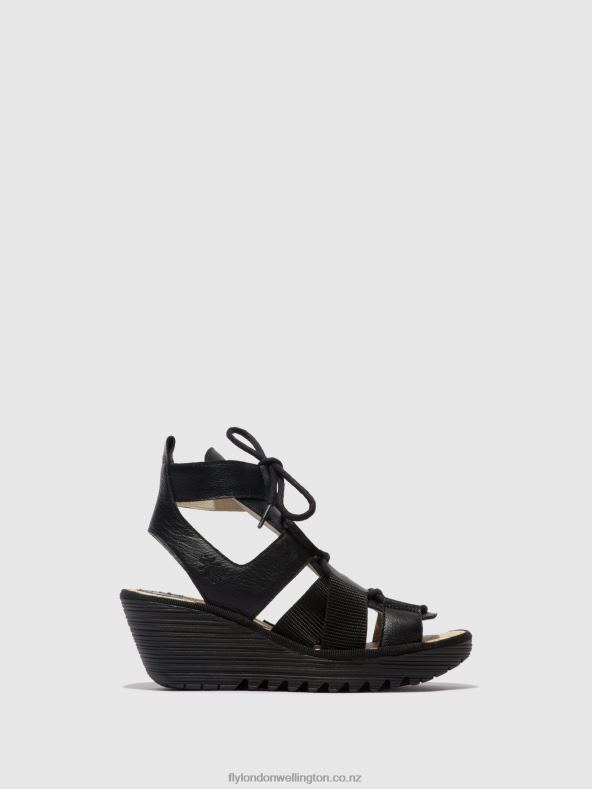 Women Fly London BLACK Lace-up Sandals YACA413 0B6X4473
