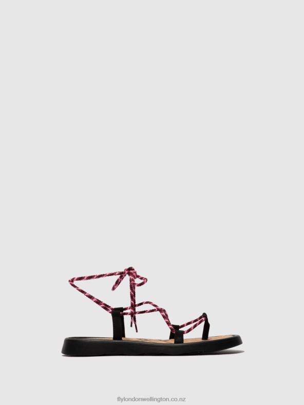Women Fly London BLACK(PURPLE) Lace-up Sandals TACE874 0B6X4550
