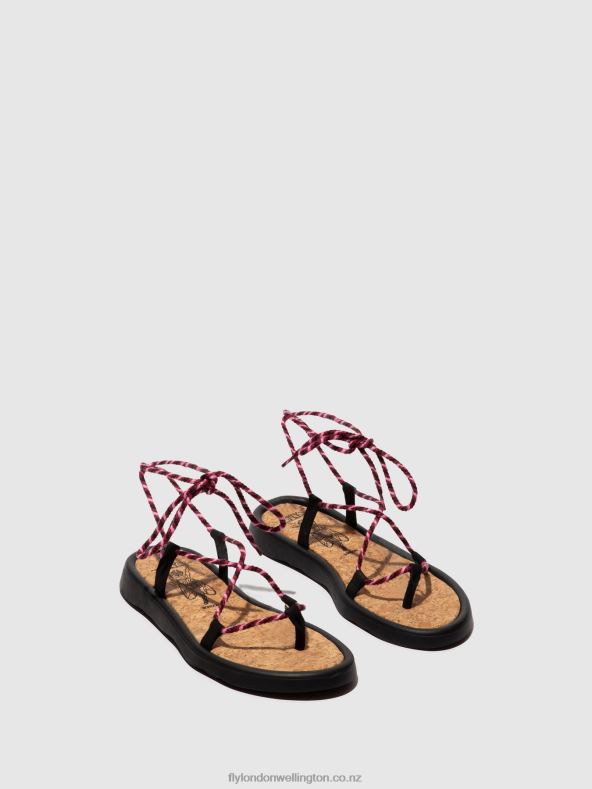 Women Fly London BLACK(PURPLE) Lace-up Sandals TACE874 0B6X4550