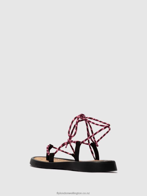 Women Fly London BLACK(PURPLE) Lace-up Sandals TACE874 0B6X4550