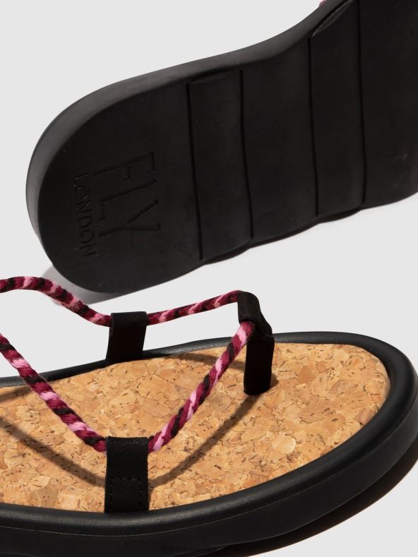 Women Fly London BLACK(PURPLE) Lace-up Sandals TACE874 0B6X4550