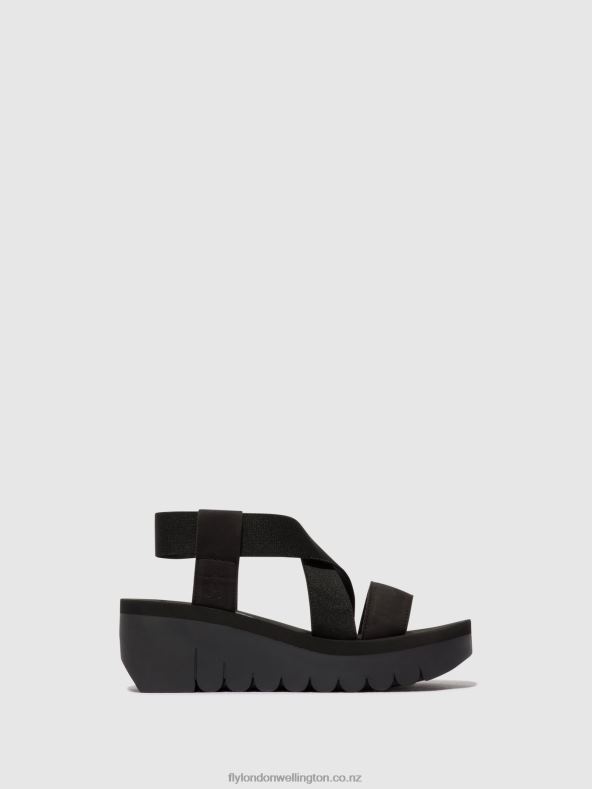 Women Fly London BLACK Sling-Back Sandals YABI922 0B6X4445