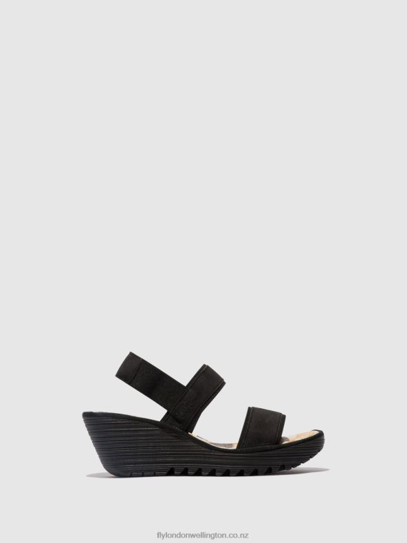 Women Fly London BLACK Sling-Back Sandals YACO416 0B6X4437