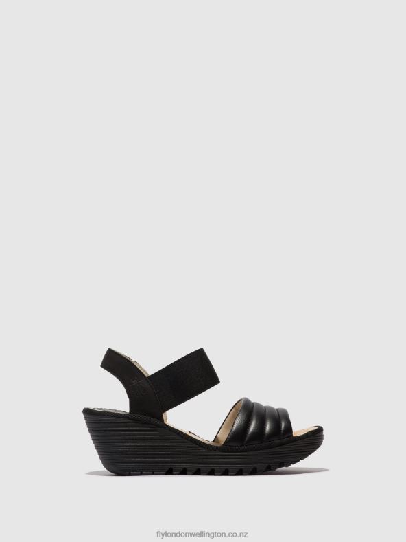 Women Fly London BLACK Sling-Back Sandals YIKO414 0B6X4432