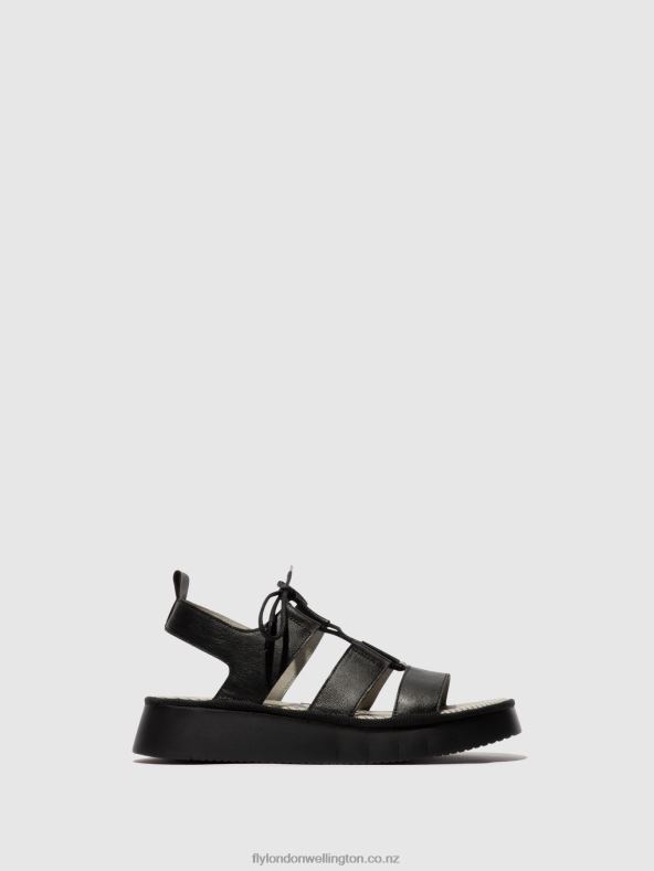 Women Fly London BLACK Strappy Sandals CAIO363 0B6X4573