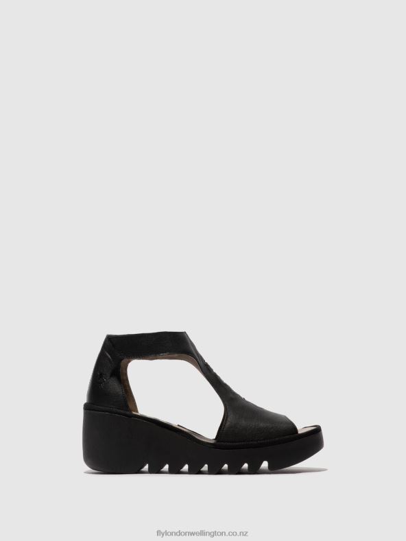 Women Fly London BLACK T-Strap Sandals BEZO306 0B6X4422