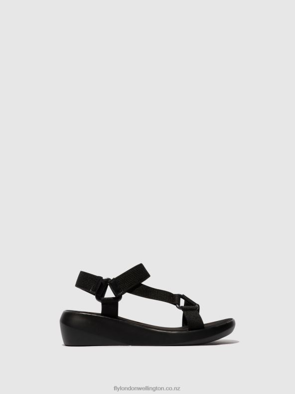 Women Fly London BLACK T-Strap Sandals BREK840 0B6X4581