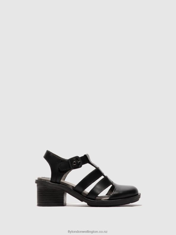 Women Fly London BLACK T-Strap Sandals CAHY195 0B6X4420