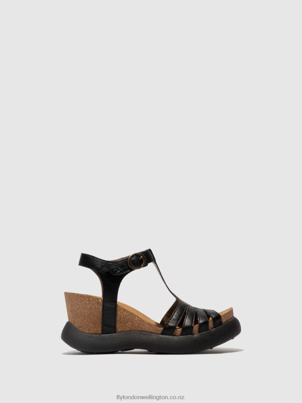 Women Fly London BLACK T-Strap Sandals GAIT959 0B6X4408
