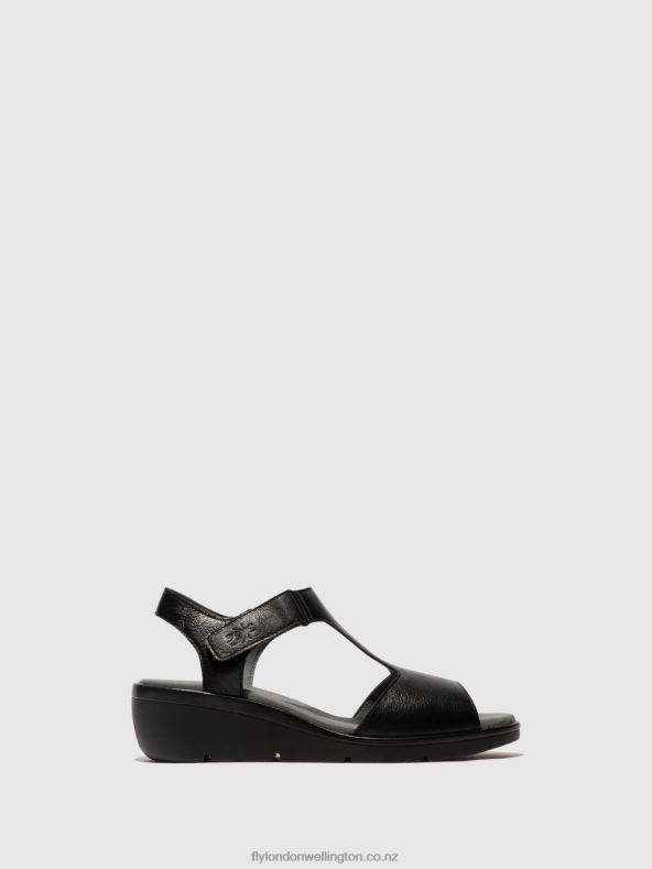 Women Fly London BLACK T-Strap Sandals NOVA932 0B6X4411