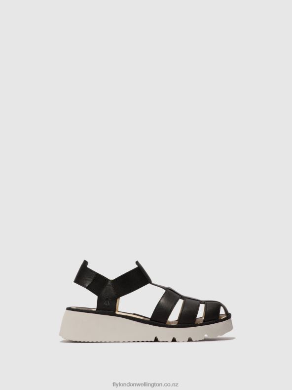 Women Fly London BLACK T-Strap Sandals PEFI429 0B6X4404