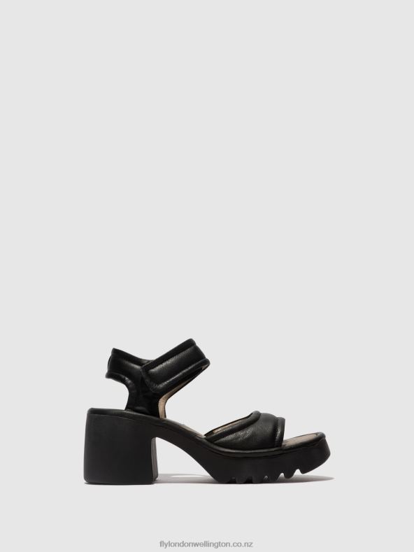 Women Fly London BLACK Velcro Sandals MANK433 0B6X4401