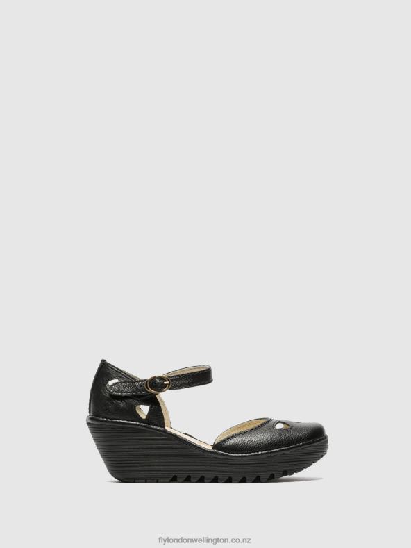 Women Fly London BLACK Wedge Sandals YUNA 0B6X4616