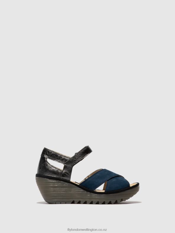 Women Fly London BLUE/GRAPHITE Ankle Strap Sandals YENT365 0B6X4508
