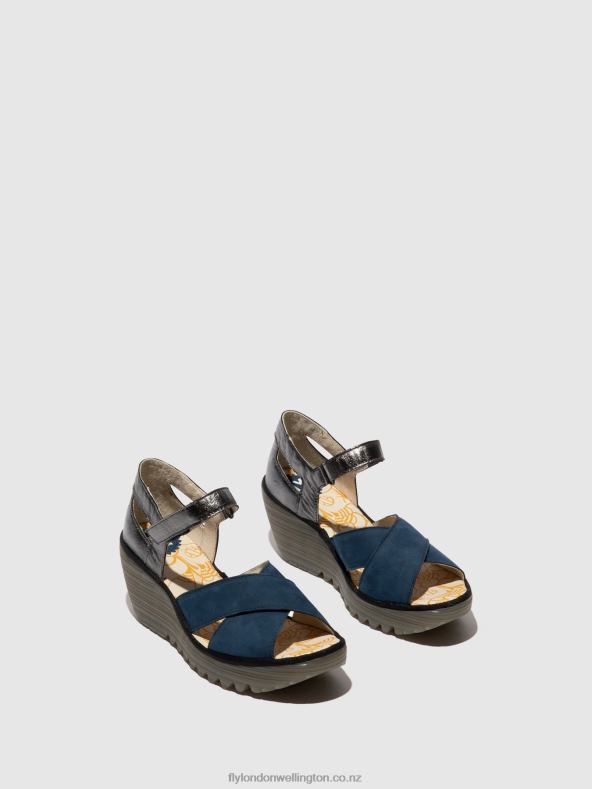Women Fly London BLUE/GRAPHITE Ankle Strap Sandals YENT365 0B6X4508