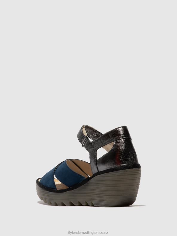 Women Fly London BLUE/GRAPHITE Ankle Strap Sandals YENT365 0B6X4508