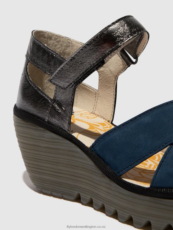 Women Fly London BLUE/GRAPHITE Ankle Strap Sandals YENT365 0B6X4508