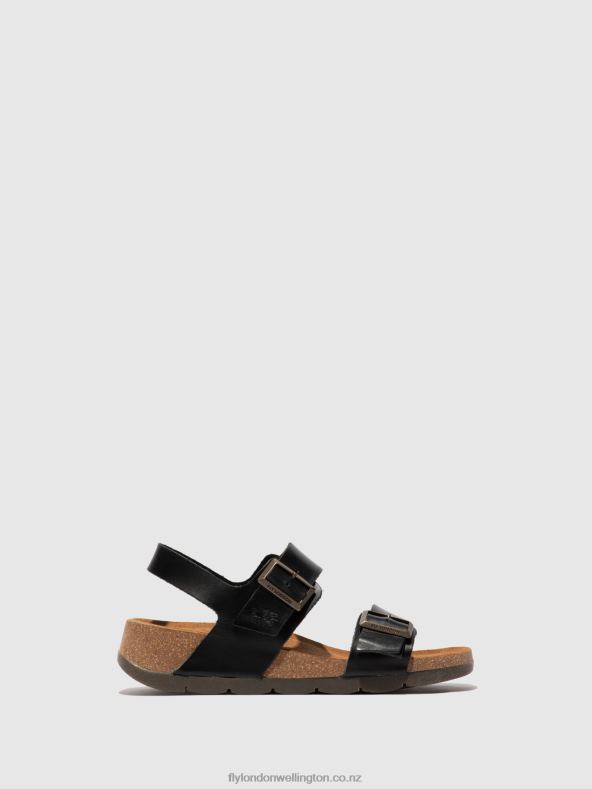 Women Fly London BRIDLE BLACK Buckle Sandals CEKE722 0B6X4612