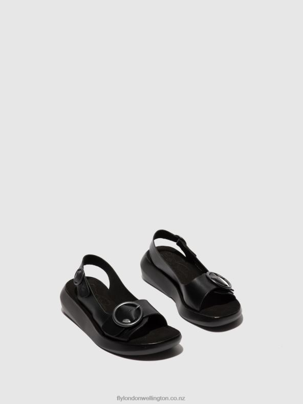 Women Fly London BRIDLE BLACK Sling-Back Sandals BERK754 0B6X4603
