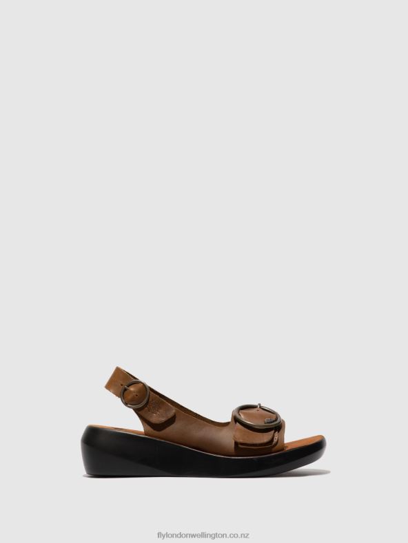 Women Fly London BRIDLE CAMEL Sling-Back Sandals BERK754 0B6X4602