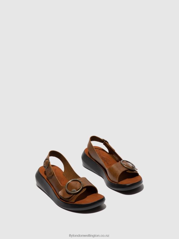 Women Fly London BRIDLE CAMEL Sling-Back Sandals BERK754 0B6X4602