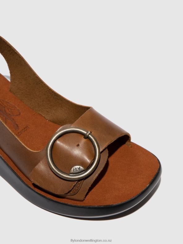 Women Fly London BRIDLE CAMEL Sling-Back Sandals BERK754 0B6X4602