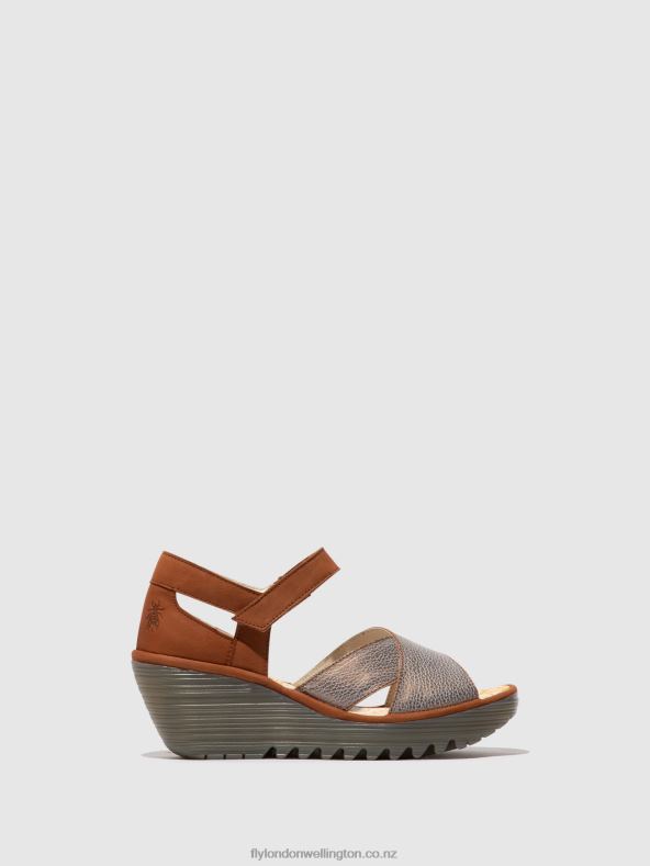 Women Fly London BRONZE/TAN Ankle Strap Sandals YENT365 0B6X4567