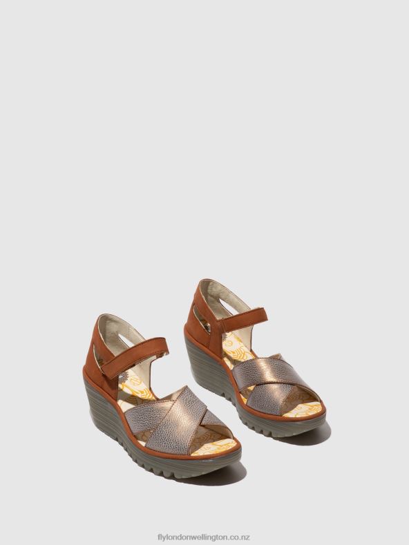 Women Fly London BRONZE/TAN Ankle Strap Sandals YENT365 0B6X4567