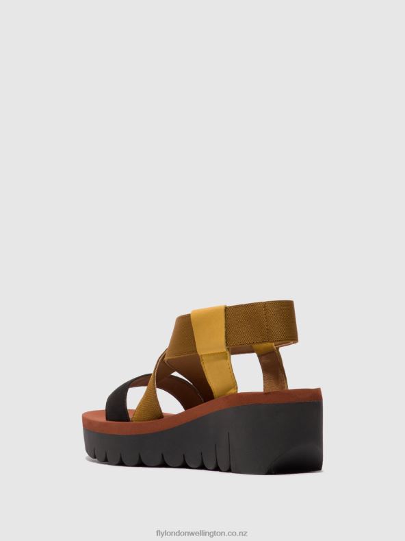 Women Fly London BUMBLEBEE/CAMEL/BLACK Sling-Back Sandals YABI922 0B6X4446