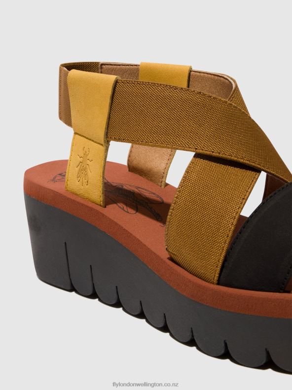 Women Fly London BUMBLEBEE/CAMEL/BLACK Sling-Back Sandals YABI922 0B6X4446