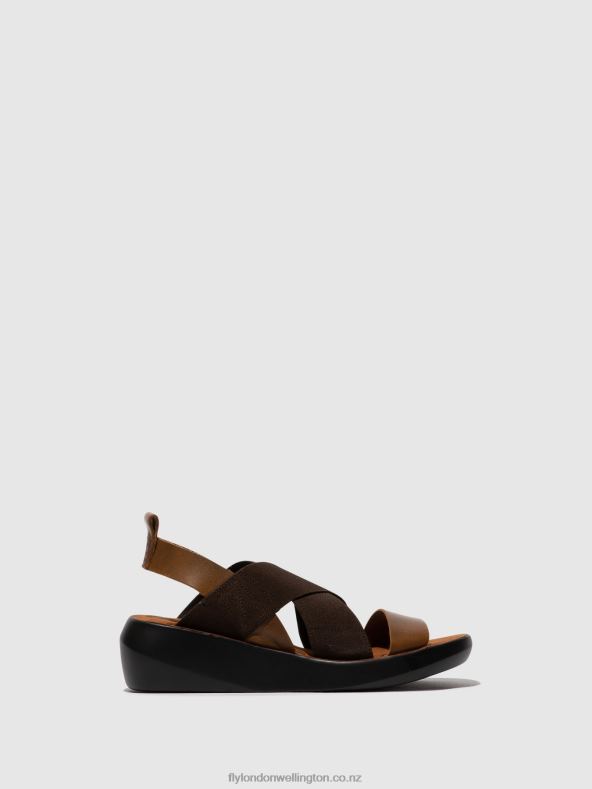 Women Fly London CAMEL Crossover Sandals BAJI848 0B6X4594