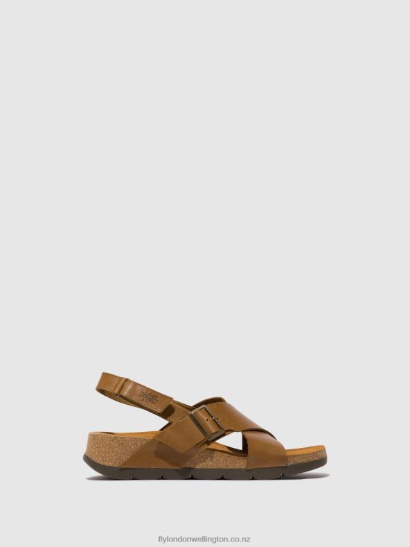 Women Fly London CAMEL Crossover Sandals CHLO852 0B6X4488