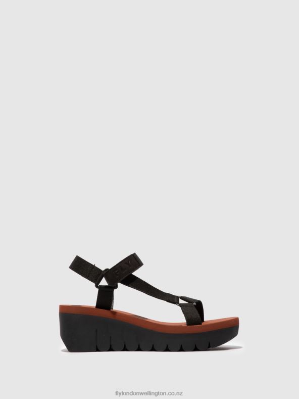 Women Fly London CUPIDO BLACK (BRICK) Velcro Sandals YEFA726 0B6X4609