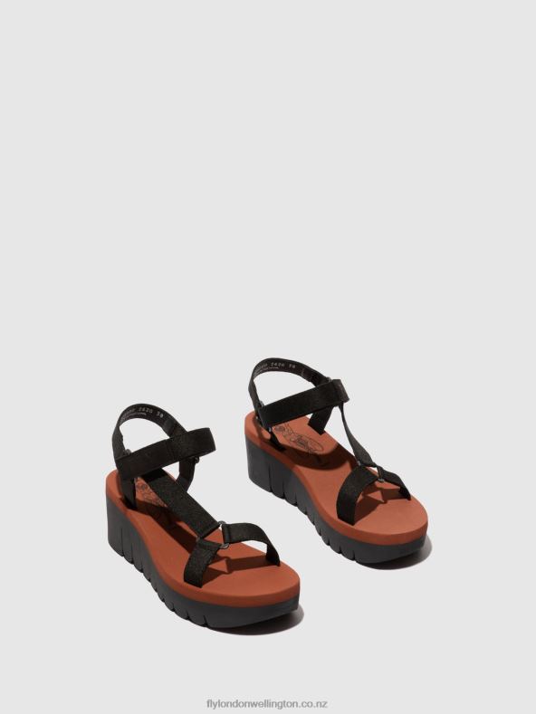 Women Fly London CUPIDO BLACK (BRICK) Velcro Sandals YEFA726 0B6X4609